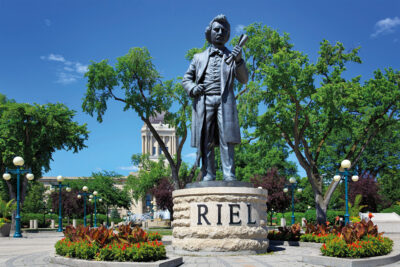 statue of the Métis activist and politician Louis Riel, who was hanged for treason after leading the North-West Rebellion in 1885 yet is now widely revered as the Father of Manitoba
