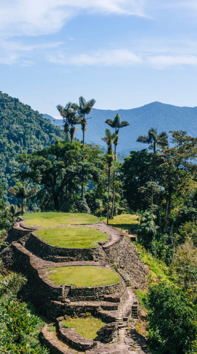 Panoramic view on the terraces of the Lost City (Ciudad Perdida) in the Sierra Nevada de Sante Marta- Santa Marta/ Magdalena/ Colombia