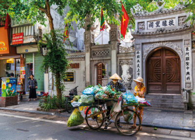 Food being transported by bike in Hanoi's Old Quarter