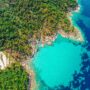 An aerial view of the island of Thassos, Greece