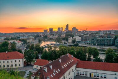 Vilnius Central Business District at sunset