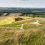 Looking over the head of the Uffington White Horse down to Dragon Hill