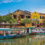 Vietnamese boats on the Thu Bon River in Hoi An Old Town