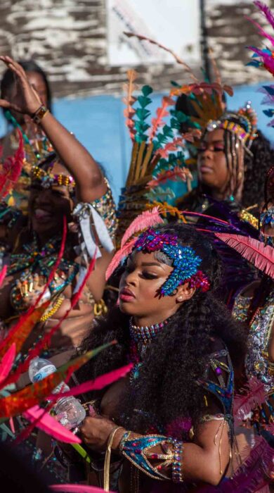 Dancers in colourful costume at St Thomas Carnival (Shutterstock)